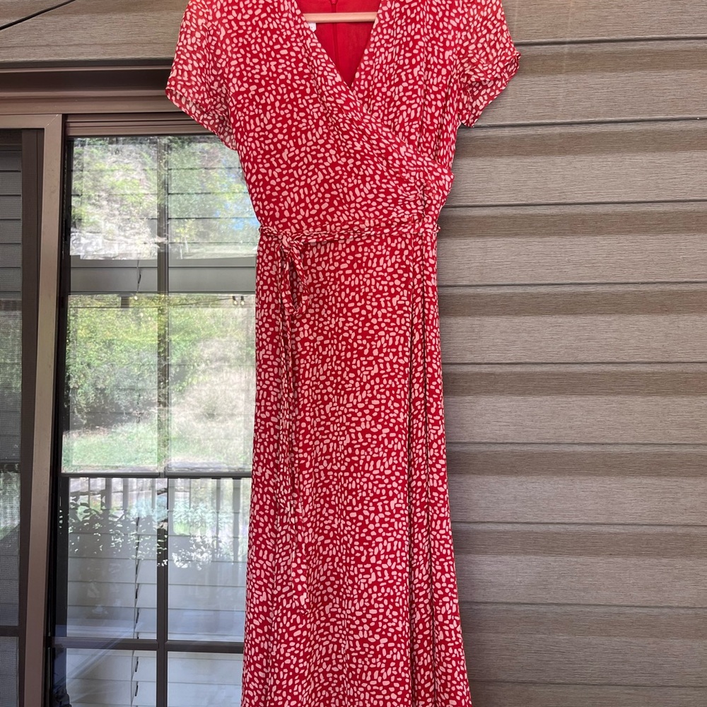100% Silk Red & White Midi Dress, Talbots Petite